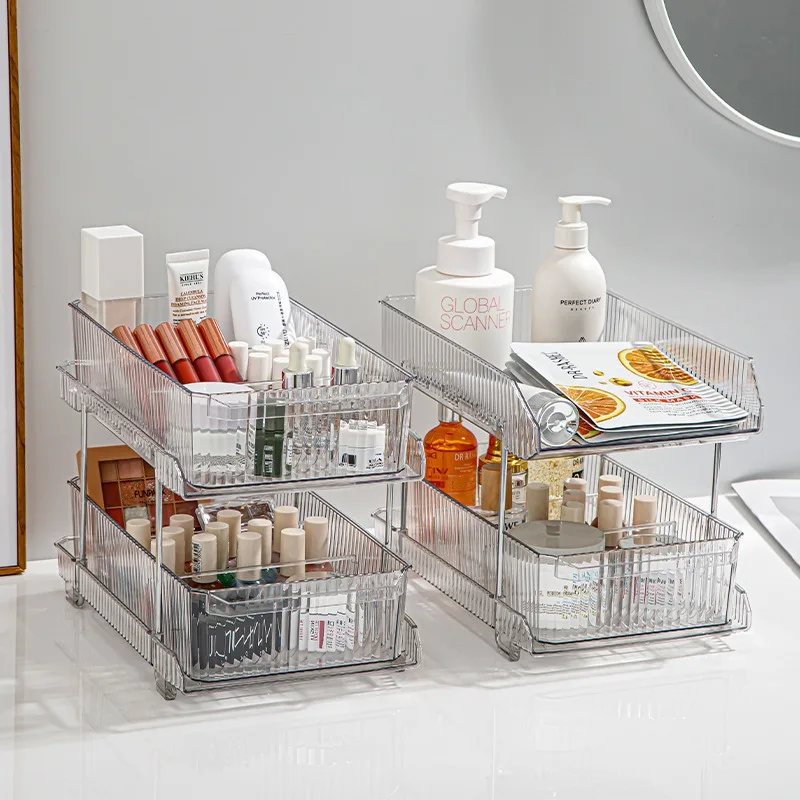 

Acrylic Multi-Layer Organiser Kitchen Bathroom Cosmetic Compartment Organiser Transparent Desktop Drawer Shelf Desktop Organiser