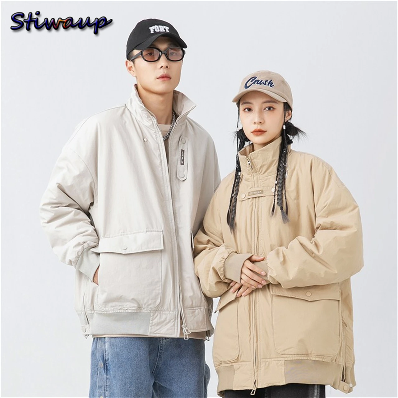 

Ladies Heavy Jackets Winter 2022 Padded Korean Fashion Men Coats Solid Color Stand Collar Men's Fleece Puffer Luxury Down Jacket