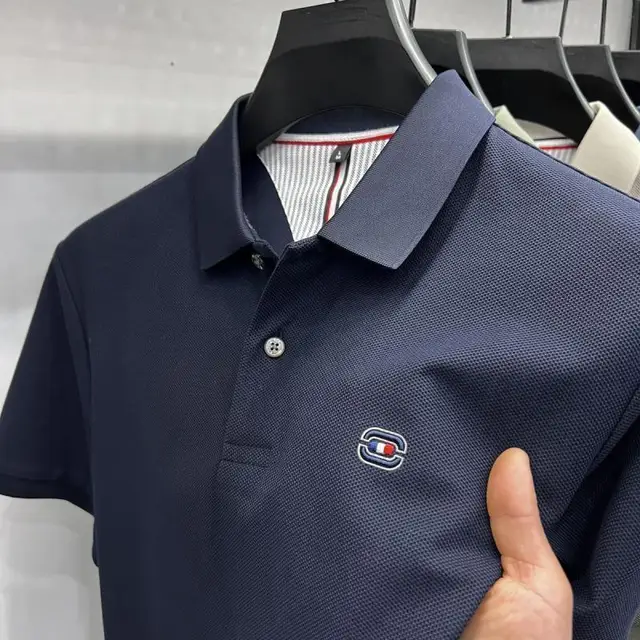 Grande taille hommes coton polos à manches courtes col rabattu brodé T-shirts ample homme Polo sport décontracté hauts 1
