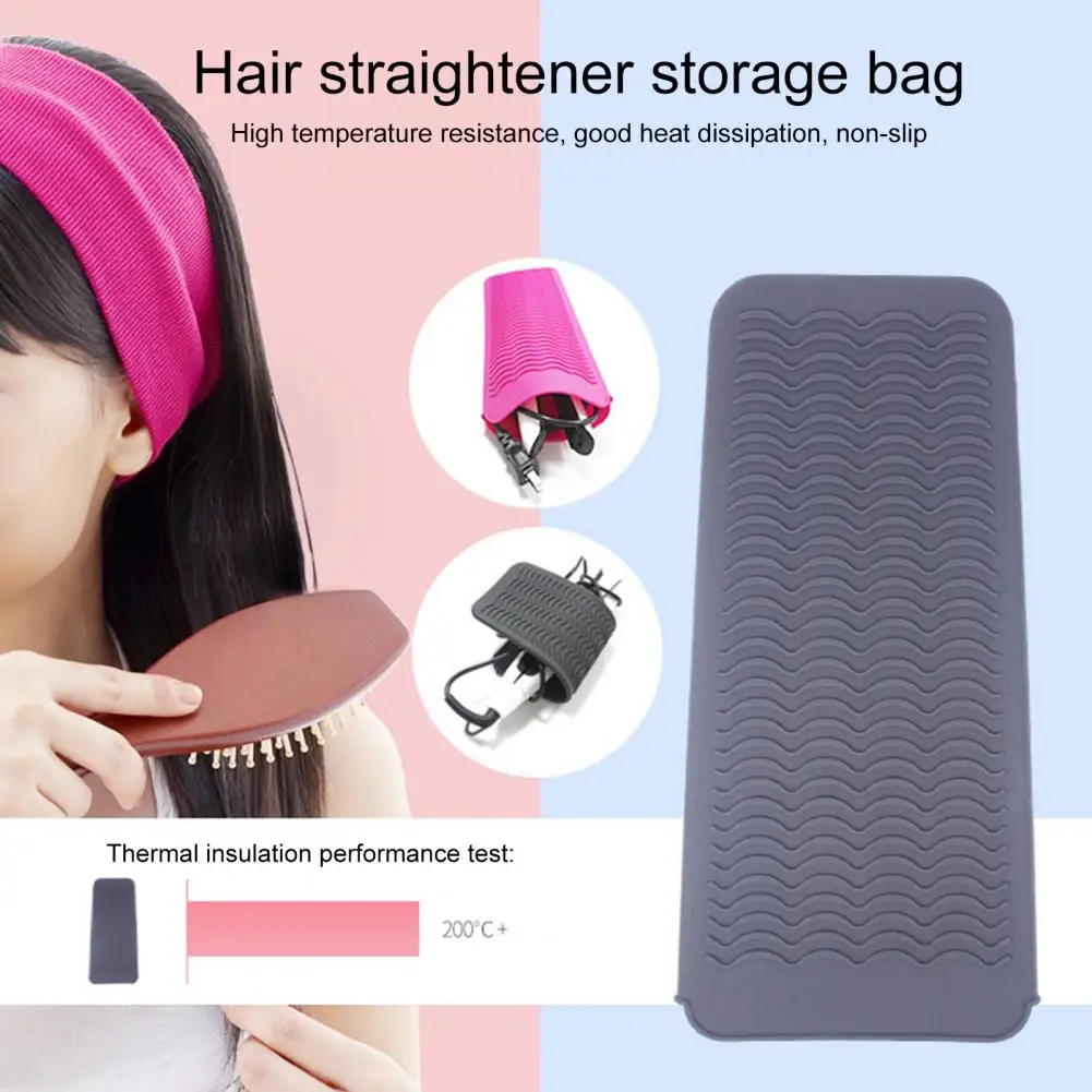 Hair Straightener Bag Portable Anti-scalding Curling Iron Holder Wave Pattern Silicone Heat Insulation Mat Home Supply