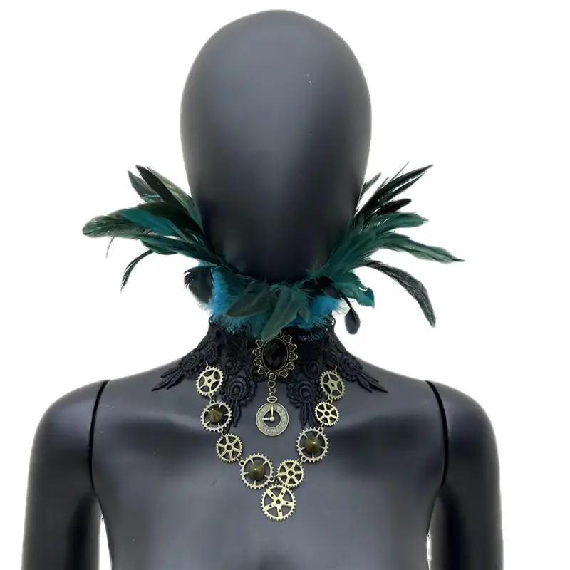 

Sexy Fake Choker Collar Feather Neck Cover Black Halloween Scarf With Lace Pearls Party Cosplay Masquerade Decorate Clothing Acc