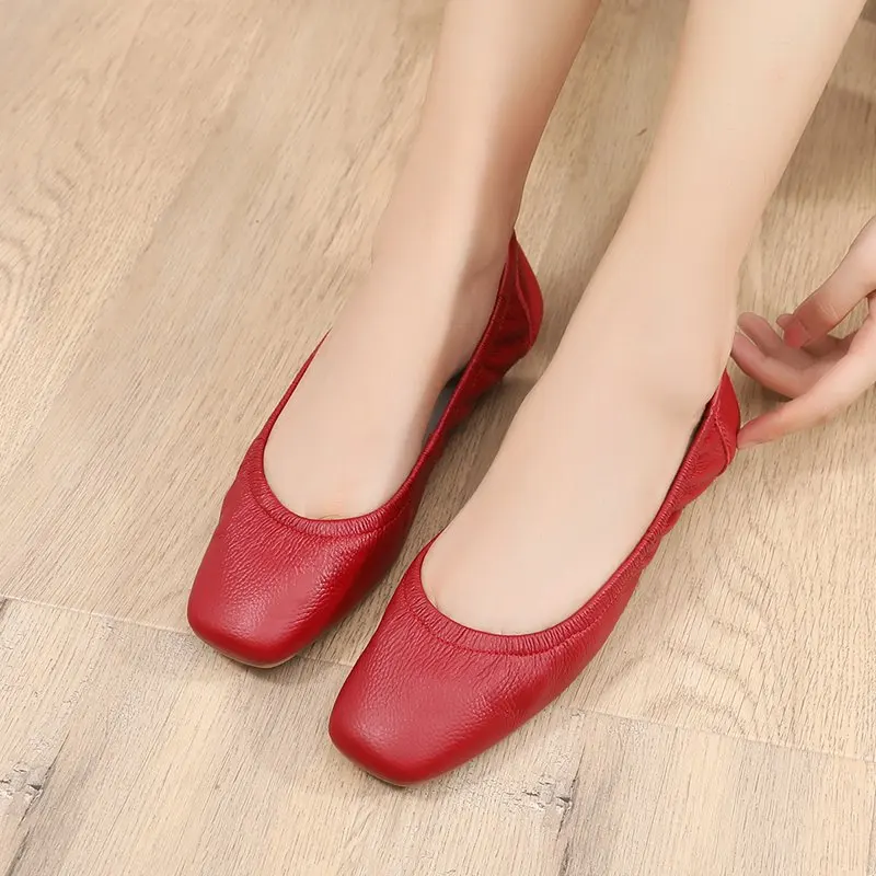 Real Cow Leather Single Unique Shoes Female Shallow Mouth Flat Bottom Shoes Soft European Trendy Genuine Leather Shoes
