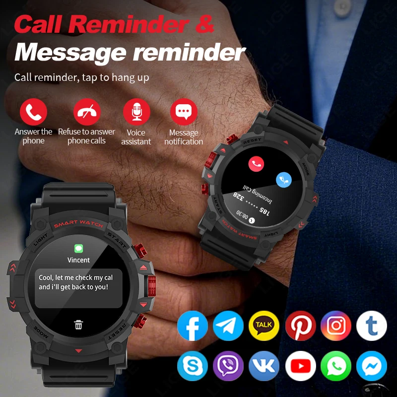 LIGE New 1.39-Inch Ultra HD Smart Watch GPS Track Call Reminder Heart Rate Sports Fitness Waterproof Smartwatch For Android IOS