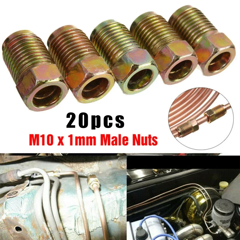 20pcs Brake Line Fittings Kit Iron Plating Zinc Male Nuts For 3/16" Tube Inverted Flares Metric End Union Nuts