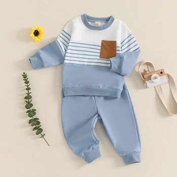 Kids Baby Boys 2-piece Outfits Autumn Activewear Long Sleeve Stripes Sweatshirt and Elastic Waist Sweatpants Sets 4