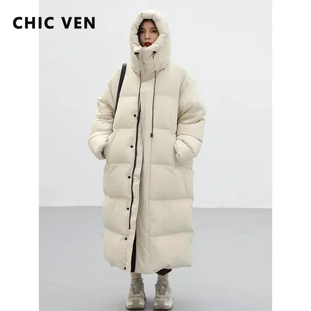 CHIC VEN Women's Down Coats Korean Loose Hooded Thick Warm Long Down Jacket Winter Coat for Women Female Parkas Outerwears 2024 2