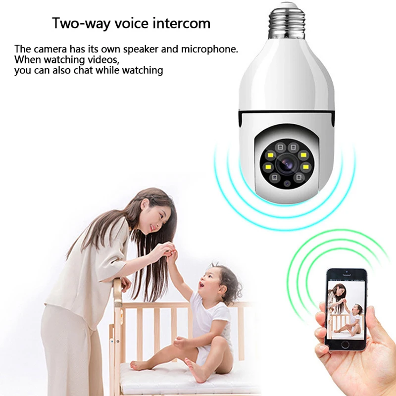 YIlot 2MP E27 Bulb Camera Wifi Surveillance Camera Night Vision Full Color Auto Rotating Wireless Surveillance Security Monitor 3