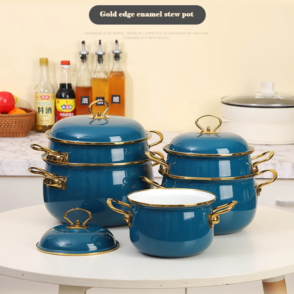 

24cm Caliber Porcelain Enameled Soup Pot Turkey Style Double-Ear Enamel Pot For Kitchen Boiled Noodles Home Cooker Stewed Pot