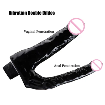 Vibrating Double Dildos Double Penetration Vagina and Anus Soft Skin Feel Phallus Huge Dick Erotic Big Penis Sex Toys for Women 3