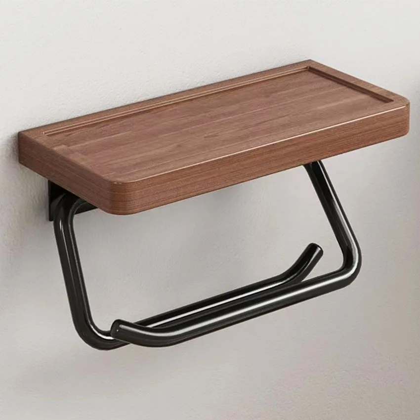 HeMu-Black Walnut Paper Towel Rack, Bathroom Shelf, Toilet Paper Rack, Roll Wall Hanging Wood