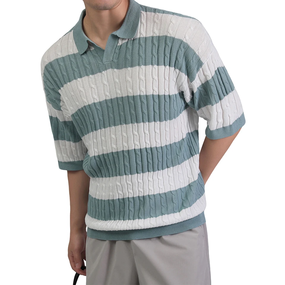 Men's Retro Striped Polo Knit Breathable Top