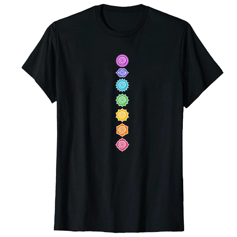 

Summer O-neck T-shirt 7 Chakras Spiritual Meditation Zen Om Buddhism Energy Graphic T-Shirt Short Sleeve Harajuku Men's clothing