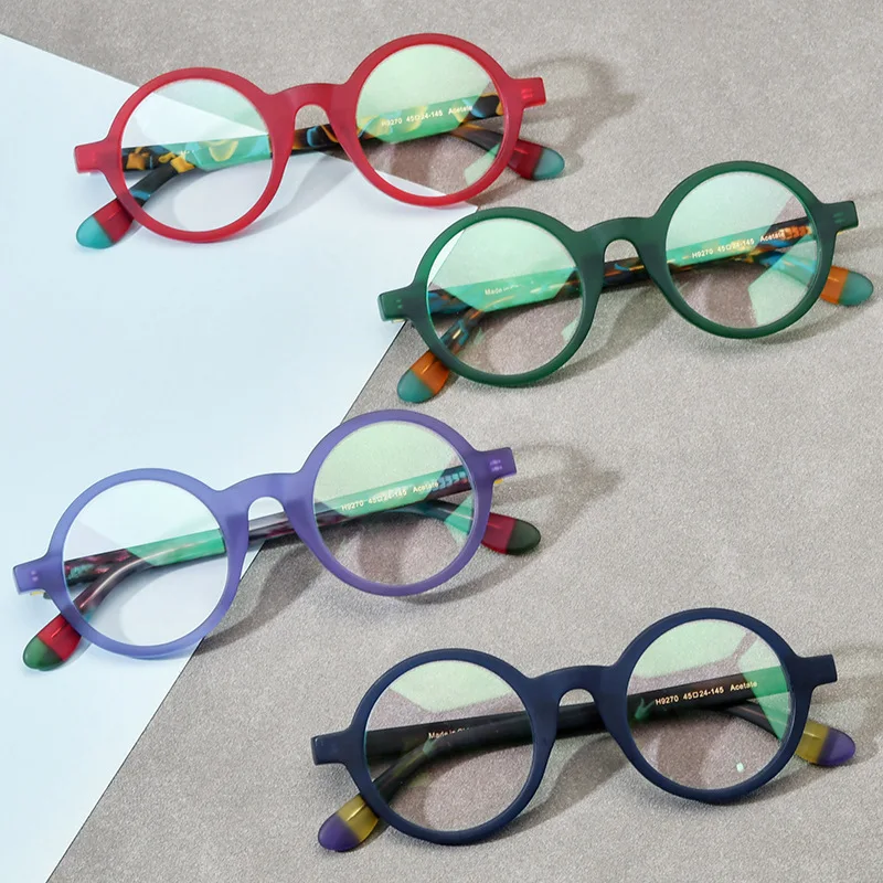 

Acetate Colored Frosted Round Eyeglass Frame Unisex Men High Quality Prescription Optical Glasses Women Myopia Reading Eyewear