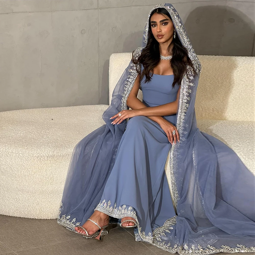 Sb4c76c0ee88847bd8aed9569176b98faC Dubai Luxury Crystal Blue Evening Dresses with Cape Sleeves Elegant Arabic Women Wedding Party Dress Prom Gown Mallzona