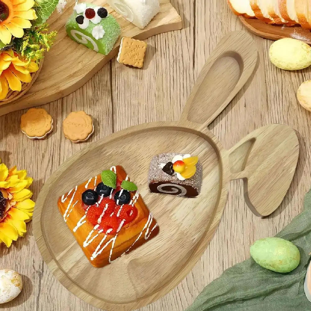 Easter Bunny Tray Wood Food Plate Fruit Serving Bread Display Wooden Spring Decor Kids Child Cake Decorations Easter Supplies