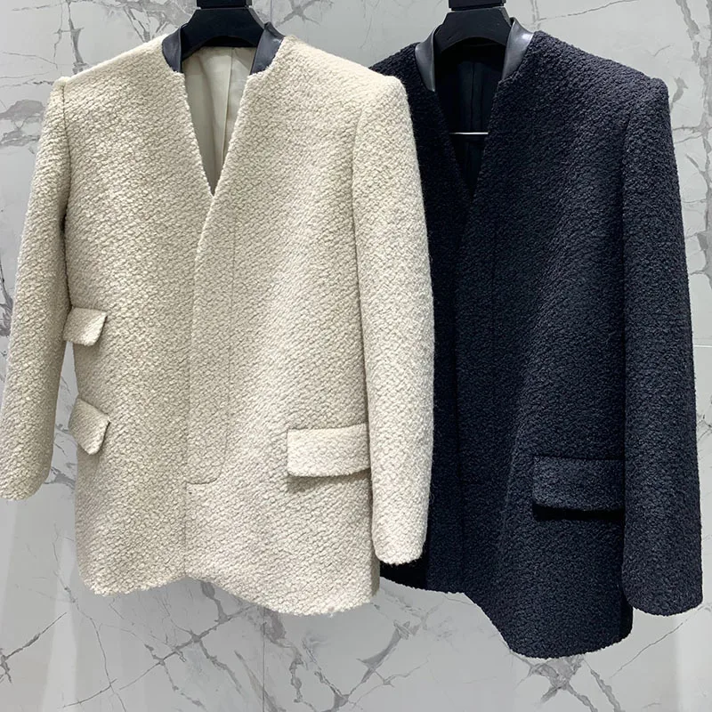 

Men And Women Clothes Fashion Casual Sheepfold Wool Suit Jacket 23 Classic Long Sleeve V Collar Loose Coat Office Lady Oversize