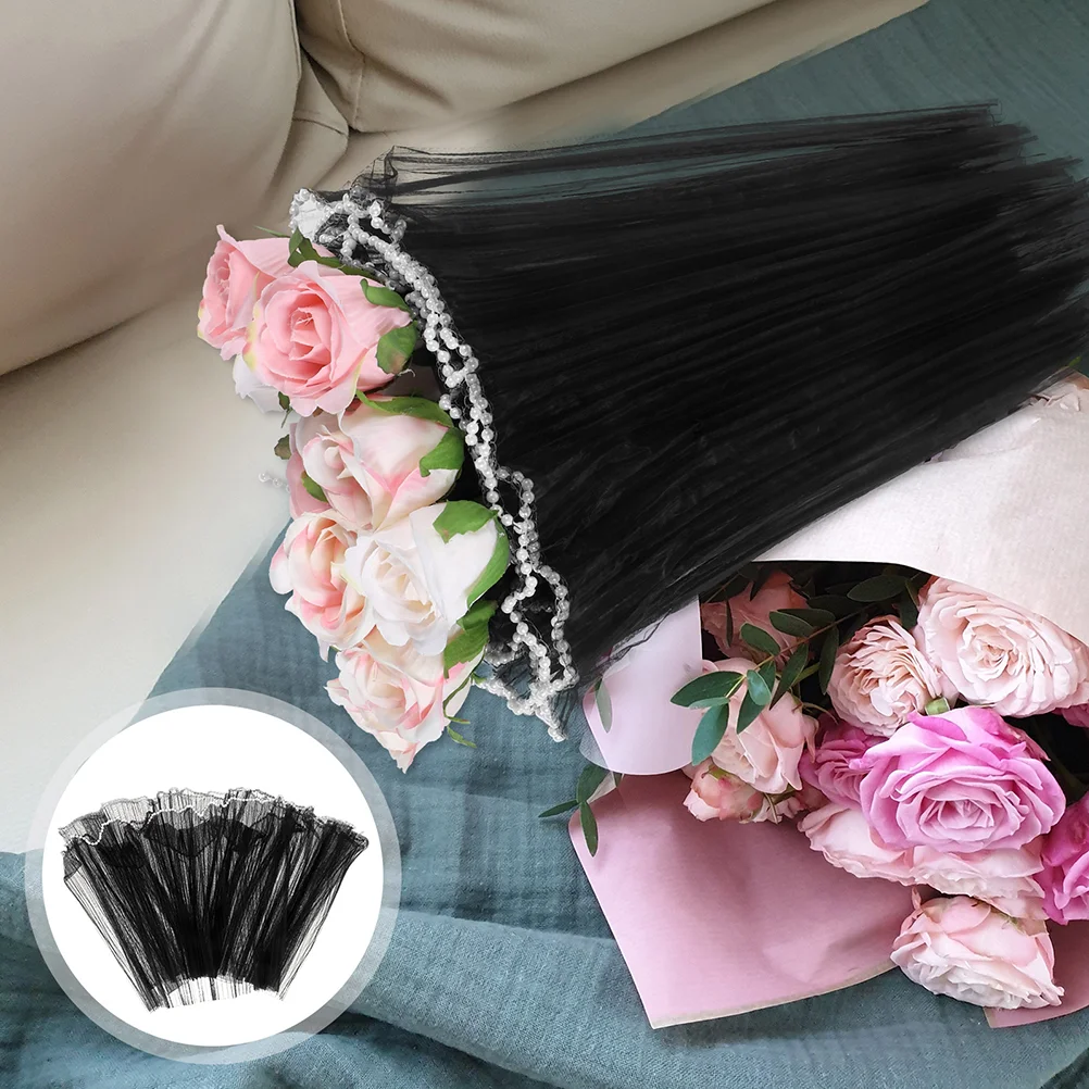 

Flower Wrapping Mesh Paper 2 Rolls 4.5M Black Pearl Edge Bouquet Packaging Paper Wrinkled Yarn Material Valentines Day Party