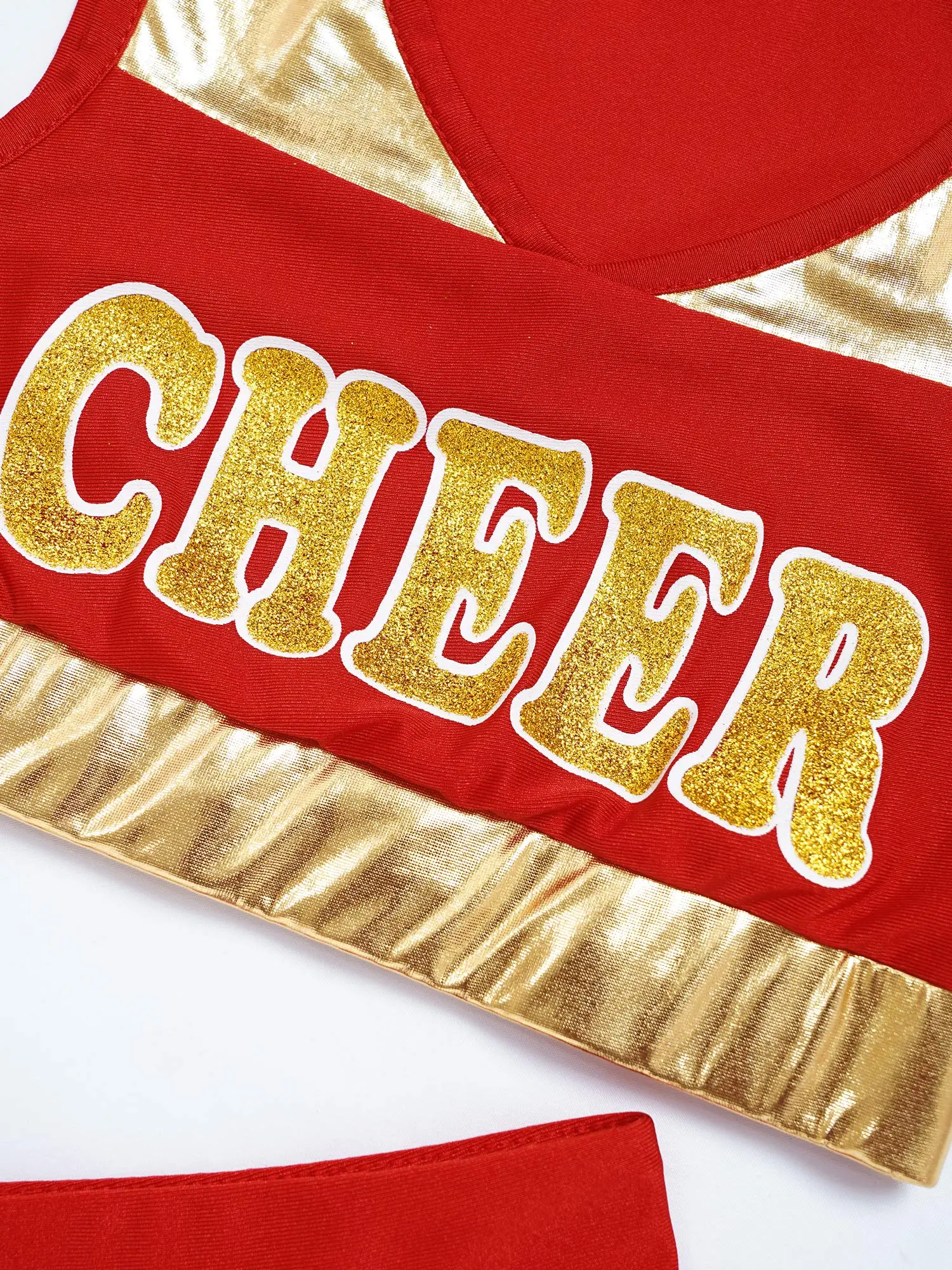 Kids Girls Kids Cheerleading Costume School Girls Ballet Dance Costume CHEER Letter Print Crop Top with Elastic Waistband Skirt