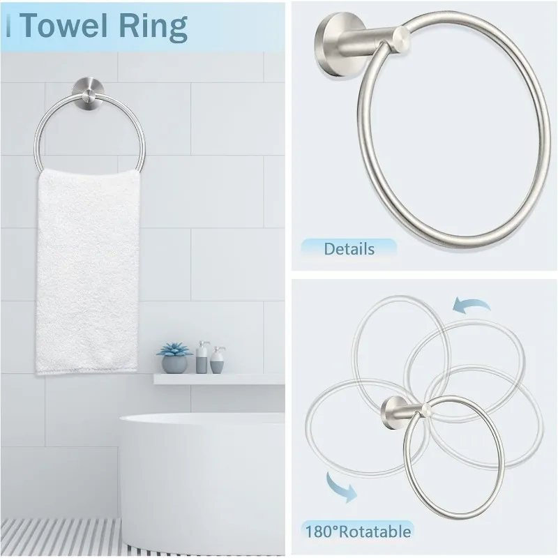 10 Piece Brushed Nickel Bathroom Hardware Set, 24 inch Brushed Nickel Towel bar Towel Ring Toilet Paper Holder Robe Hook