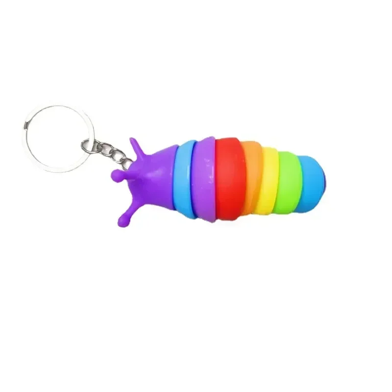 Mini Fidget Slug Keychain Toys  3D Articulated Stretch Keychain Child Adult Stress Reliever Anti-Anxiety Squeeze Sensory Party 6