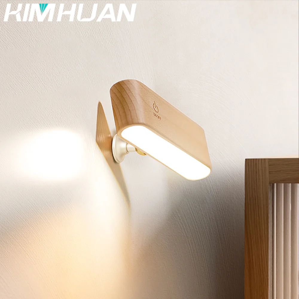 Wireless Wall Sconces [with Remote], Rechargeable Wooden Wall Lights Battery Operated Sconce, 3 Color Temps Dimmable & 360&deg;