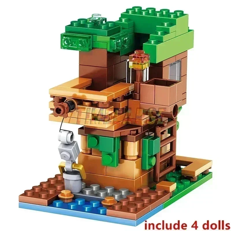 Villages House Worlds Building Blocks Mountain Cave Farm Nether Fight Zombie Alex Action Bricks Toys for Children Gifts 5