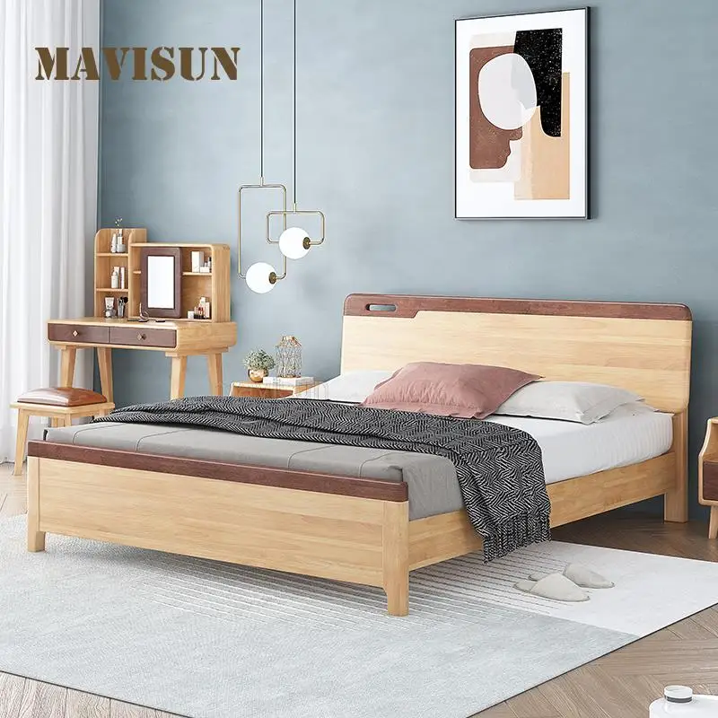 

American Rural Style Solid Wood Double Bed 1.5m 1.8 Meters Minimalist Japanese Bed Storage Space Indoor Furniture