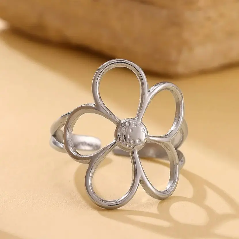 Stainless Steel Hollow Flower Rings For Women