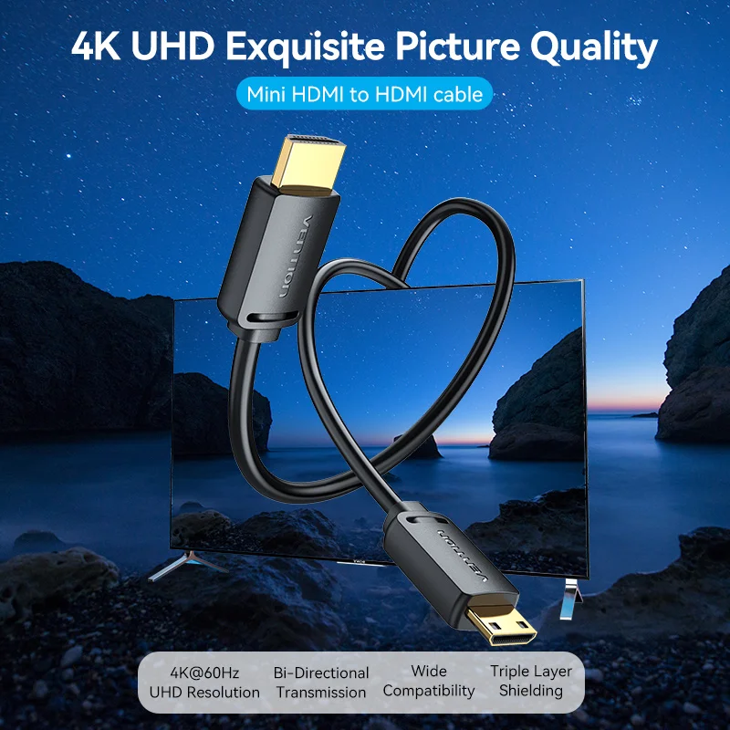 Premium 4K UHD Mini HDMI to HDMI Cable - High-Speed Male to Male Adapter Converter