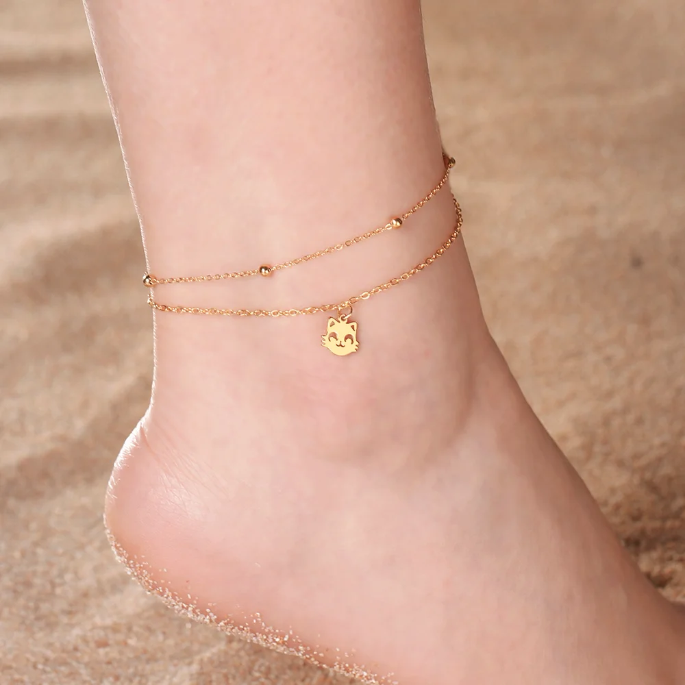 Stainless Steel Cute Cat Kitten Chain Foot Anklet - PeticaDeals