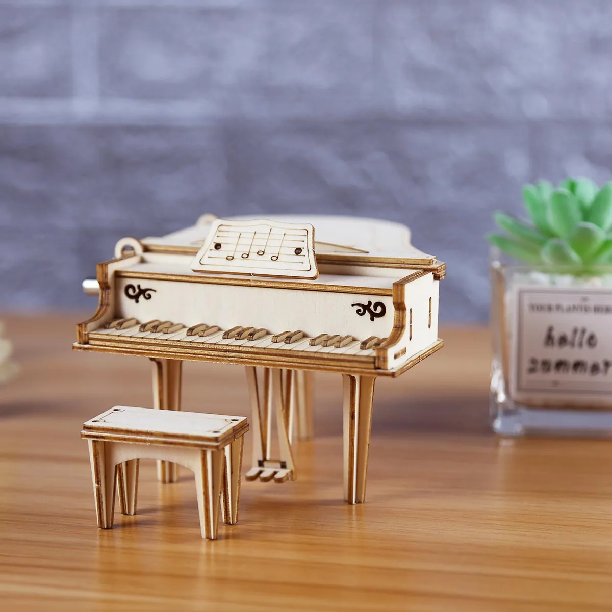 Creative Hand Cranked Piano Music Box Wooden 3D Puzzle Kits Building Blocks Toys Set DIY Assemble Models for Teens & Adults Gift 4