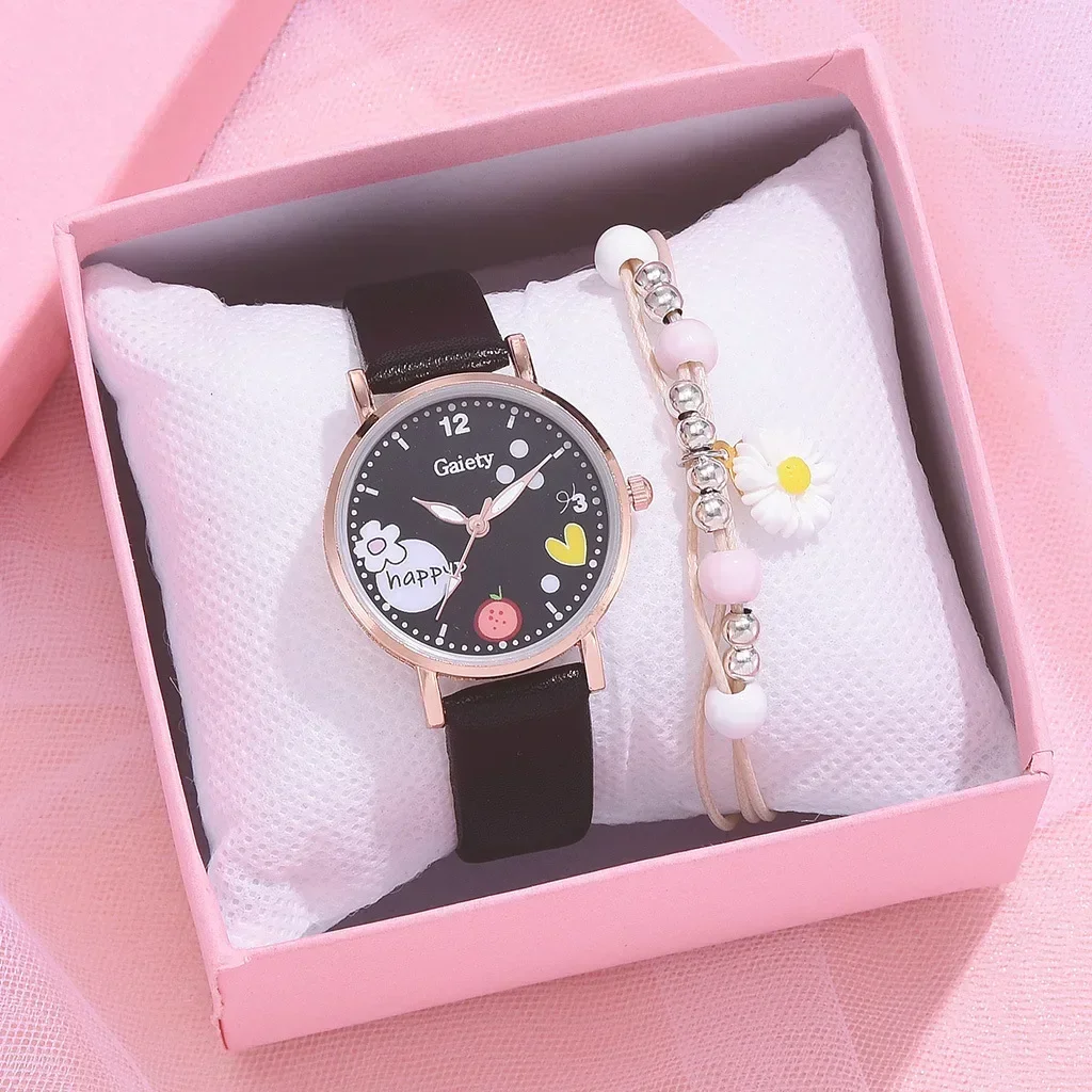 Kids Watches Pink Cute Children's Wristwatch Cartoon Pattern Quartz Watch Set for Girls Fashion Students' Clock Relogio Feminino 3