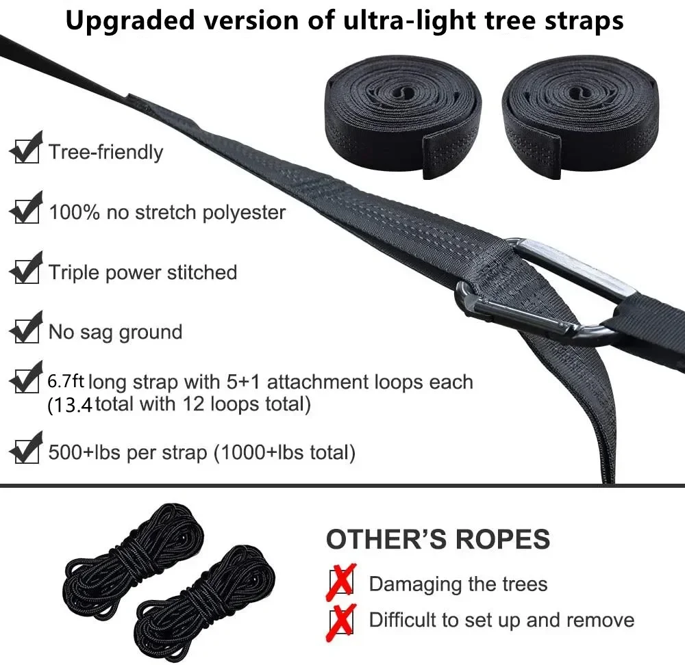 Camping hammock hammock straps double hammock Oversized Double Camping Hammock Portable Tree Straps Hammock 210T Nylon Travel Hammock Lightweight Parachute Hammocks