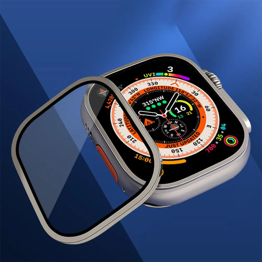 

2 in 1 Cover for Apple Watch Ultra Case 49mm Metal Aluminum Alloy Frame Bumper+HD Tempered Glass Screen Protector iWatch case