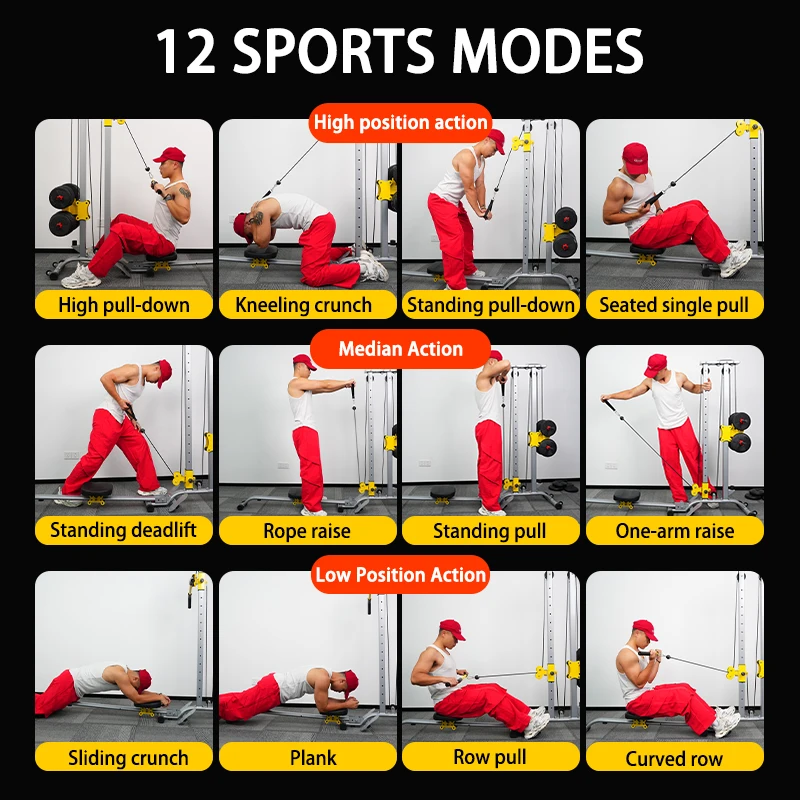 Máquina de puxar para baixo LAT para academia em casa com polias altas e baixas Máquina de remo fitness 100KG com barras LAT e baixas para treinamento muscular 6