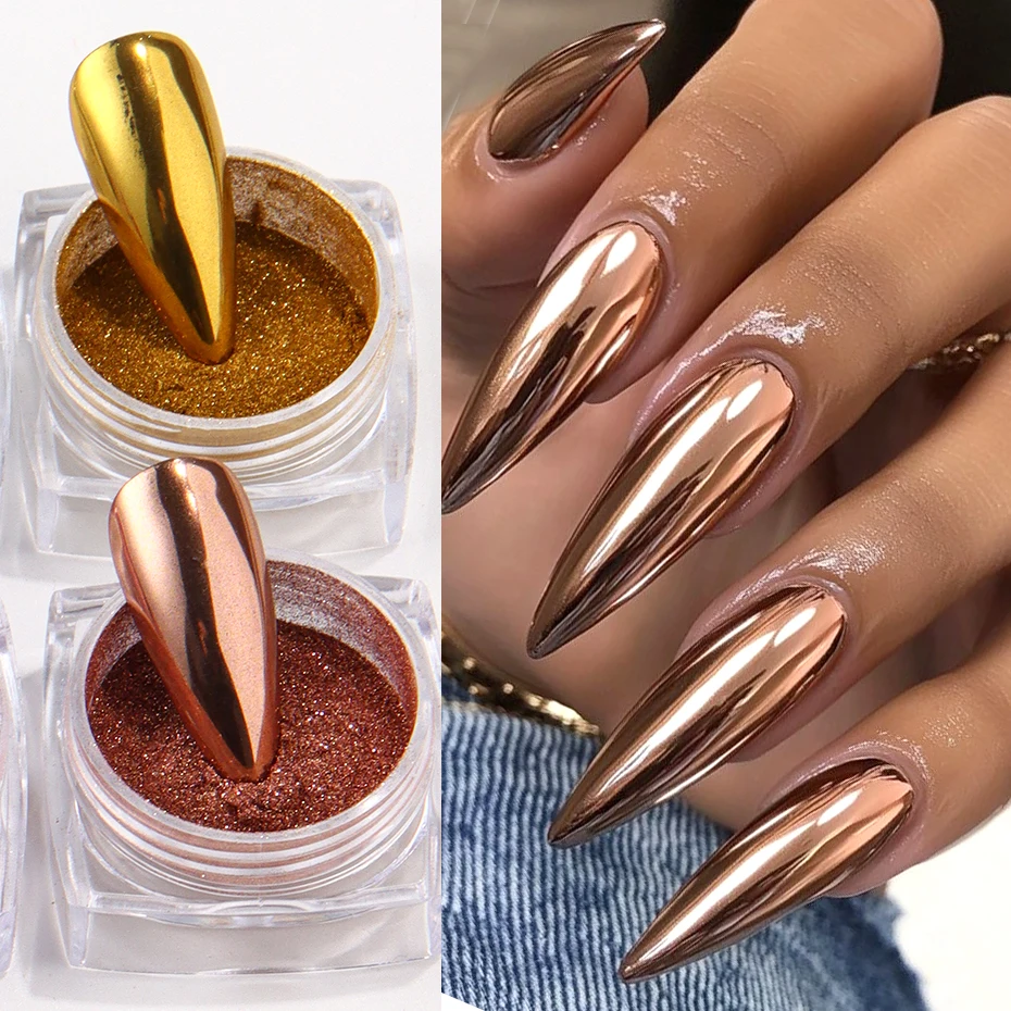 8er Box Chrom Spiegel Nagelpulver Metallic Silber Gold Blau Nail Art Glitzer Reiben Pigmentflocken Staub für DIY Luxus Maniküre – Detail 5
