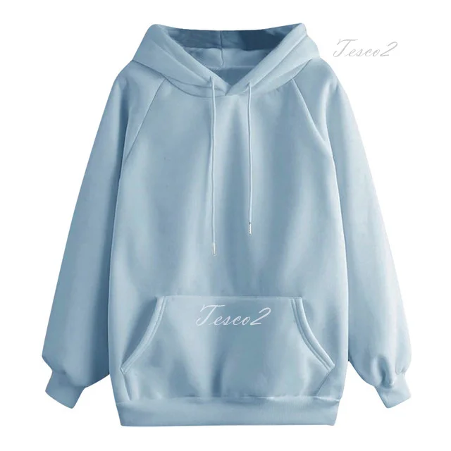 Tesco Solid Women's Hooded For Autumn Winter Wear Plush and Thickened Sweatshirts Loose Korean Basic Style Women's Hooded Shirt