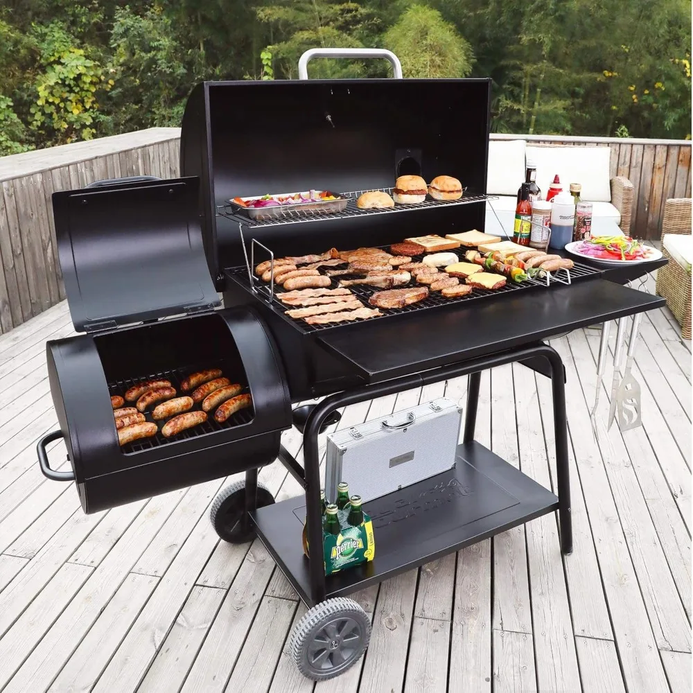 CC2036F Barrel Charcoal Grill with Offset Smoker,Outdoor Smoker with 1200 Sq. In.Cooking Area for Outdoor Barbecue Event 2
