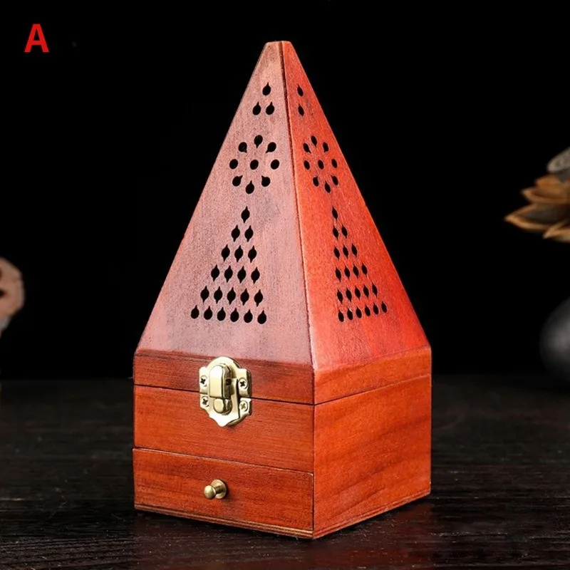 Antique Aromatherapy Box 1 Pcs Sandalwood Box Pine Wood Hollow Home Incense Burner Creative Pyramid Aromatherapy home fragrance products