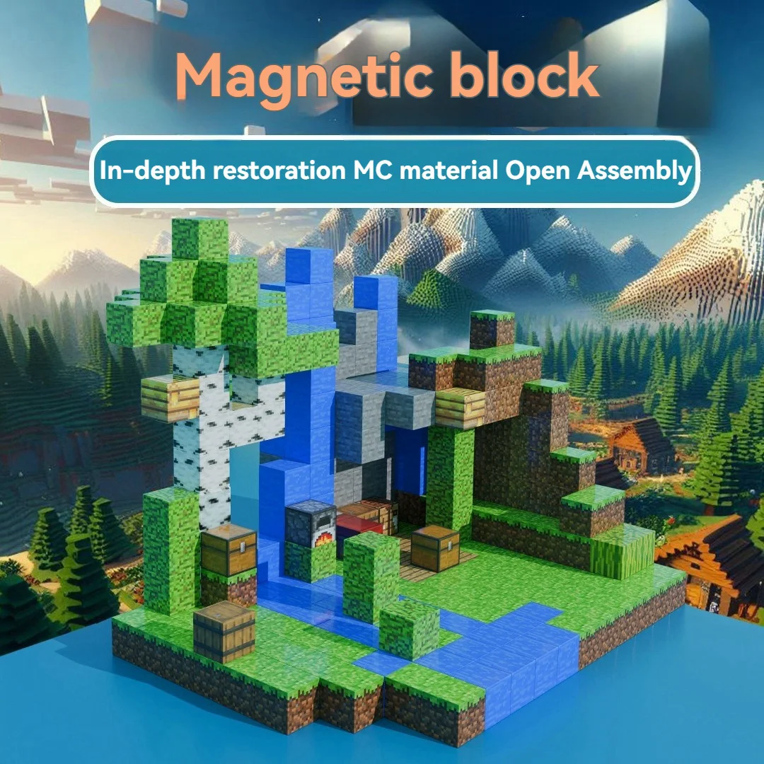 Magnetic building blocks Magnetic assembly toy Magnetic Mine World Cube Building Blocks Magnet Word Set for Boys Girls Age 3+ DIY Model Kids Puzzle Assembly Toys Gifts