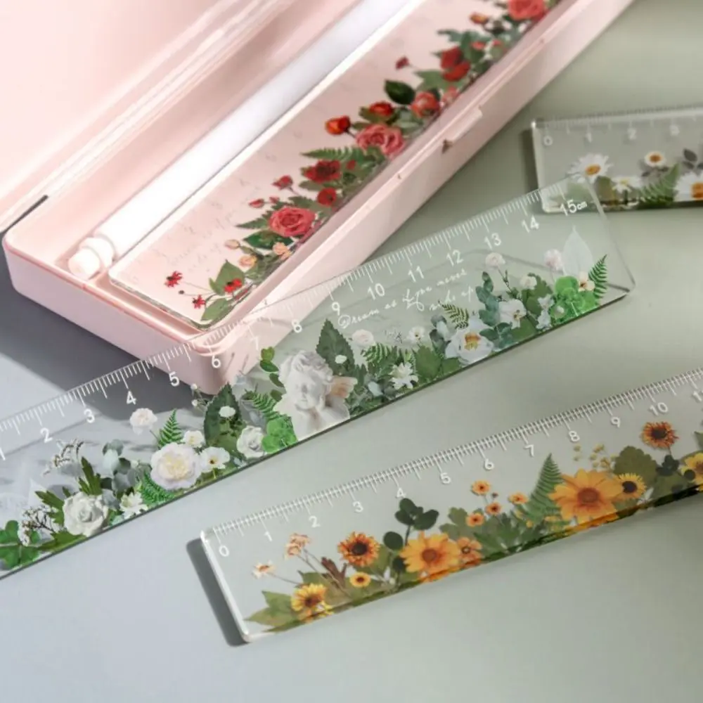 15cm Straight Ruler Flower Series Transparent Acrylic DIY Drawing Tools straight ruler
