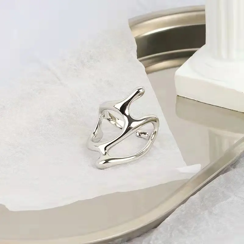 LIVVY Silver Color New Trend Vintage Elegant Irregular Hollow Branches Adjustable Rings for Women Fine Party Jewelry