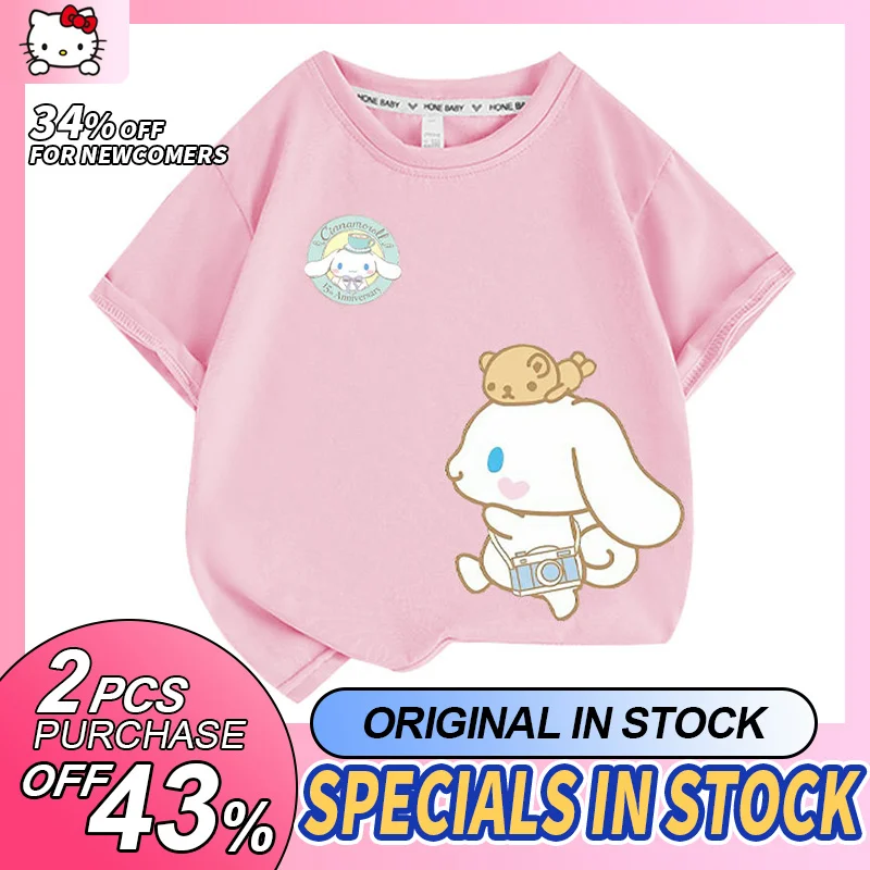 

Футболка с коротким рукавом Cinnamoroll, летняя японская хлопковая одежда для девочек, топ свободного покроя с рукавом до локтя, для детей среднего и старшего возраста, 2023