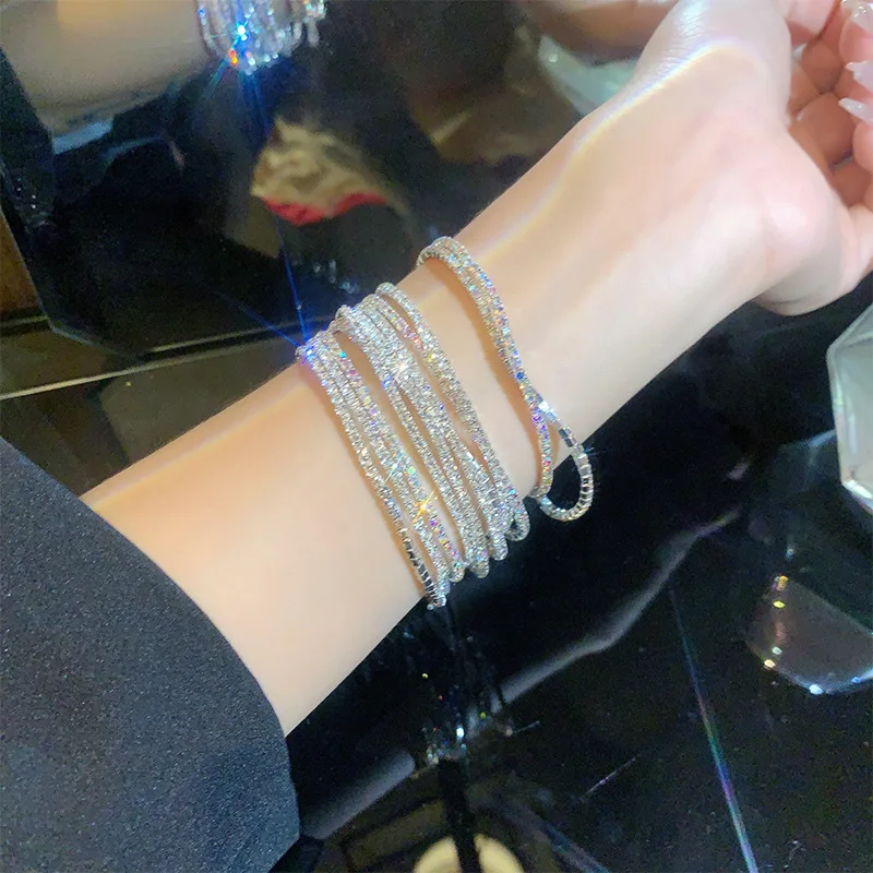 Zircon bangle bracelet light luxury shiny for women girls latest fashion geometric metal