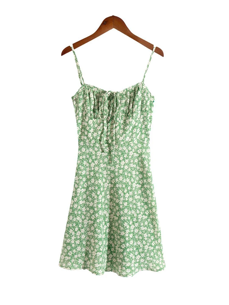 

Летнее зеленое платье с цветочным принтом, женская кофта с открытой спиной, трапециевидные праздничные шифоновые мини-платья