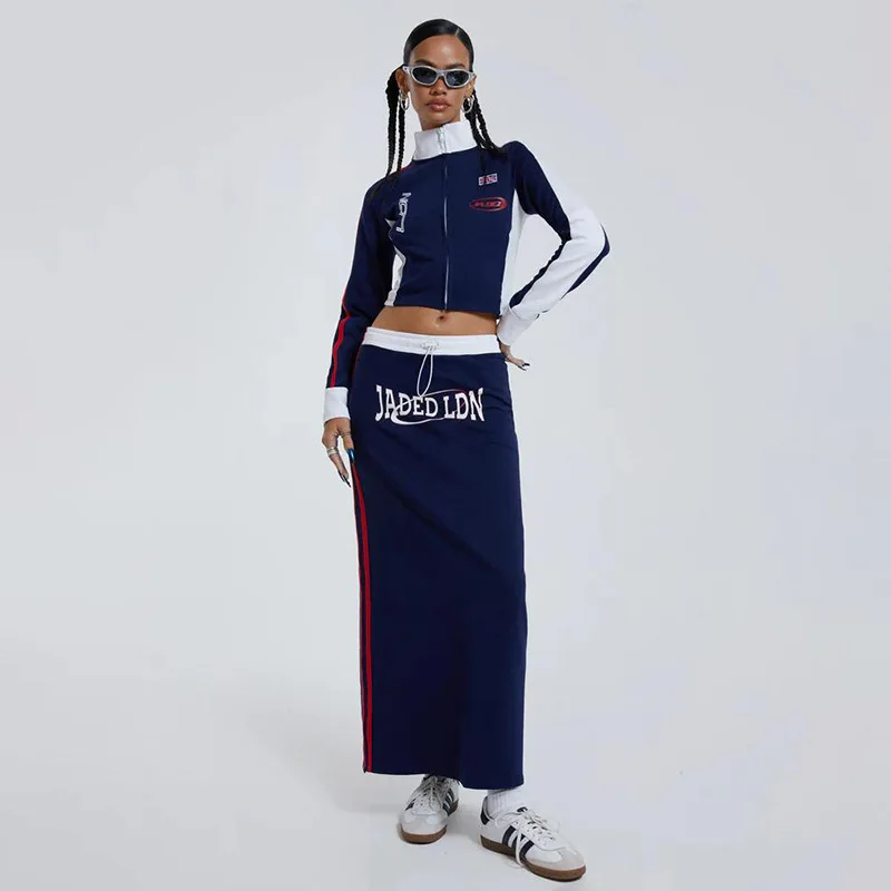 Fashion Casual Two Piece Set Women Autumn Unisex Streetwear Simple Wild Slim Zipper Top and Skirt Matching Set Tracksuit