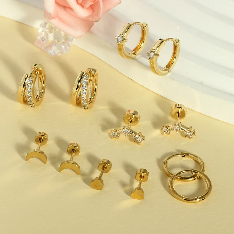 Flat Back Earrings for Women Hypoallergenic Steel Stud Hoop Earrings for Sensitive Ears Stainless Steel Flatback Earing set