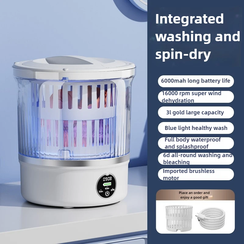 3l mini máquina de lavar roupa portátil casa roupas meias roupa interior limpeza máquina de lavar viagem com secagem rotação 6