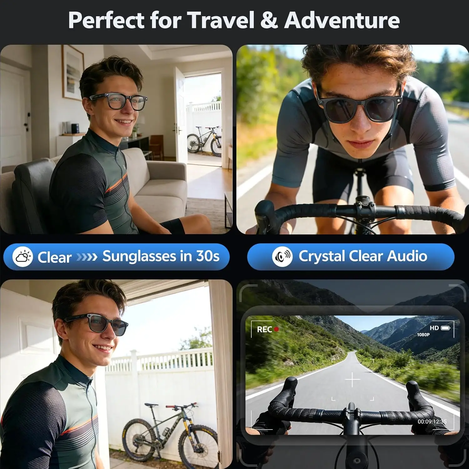 Occhiali Smart AI 2026 per Uomo Donna con Fotocamera 8MP 4K HD, Traduzione in oltre 150 Lingue, Funzione AI Wake-up, Audio Bluetooth e Funzione Occhiali da Sole - immagine 2