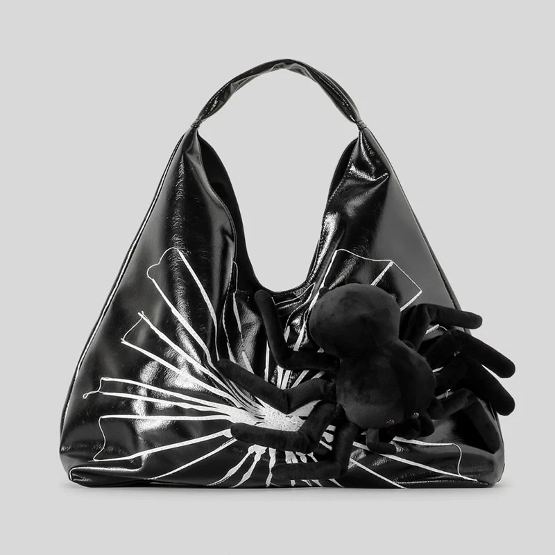 

Punk Spider Decoration Women Shoulder Bags Dark Black Large Capacity Tote Bag Y2K Big Lady Handbags Shopper Purses 2024